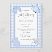 Blue White Pset Gingham Boy Baby shower Kaart (Voorkant)