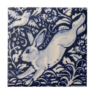 Blue White Rabbit Floral Bird Chinoiserie Cobalt Tegeltje