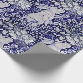 Blue White Rabbit Tile Gift Wrap Art Dedham Cobalt Cadeaupapier (Hoek)