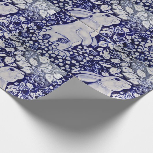 Blue White Rabbit Tile Gift Wrap Art Dedham Cobalt Cadeaupapier (Hoek)