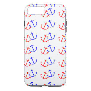 Blue White Red Anchors Patroon iPhone 8 Plus / 7 Plus Hoesje