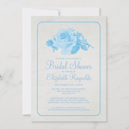 Blue White Rustic Floral Bridal Shower Invitations (Devant)