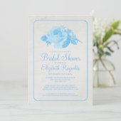 Blue White Rustic Floral Bridal Shower Invitations (Debout devant)