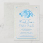 Blue White Rustic Floral Bridal Shower Invitations (Devant / Derrière)