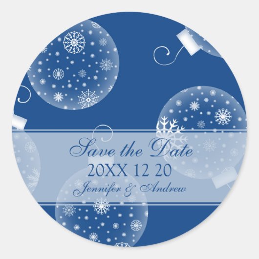 Blue White Save the Date Winter Wedding Stickers (Voorkant)