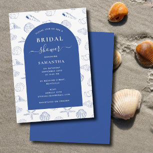 Blue White Sea Shells Beach Zomer Vrijgezellenfees Kaart