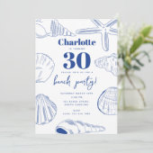 Blue White Sea Shells Beach Zomerverjaardagsfeest Kaart (Staand voorkant)