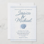 Blue White Seashell Nautical Beach Wedding Kaart (Voorkant)