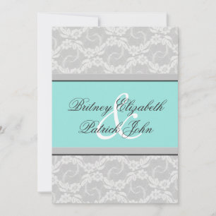 Blue White Silver Lace Wedding Invitations Kaart