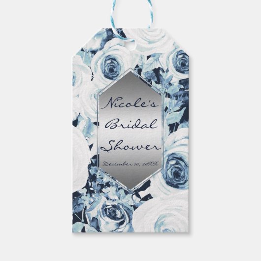 Blue White Silver Winter Wedding  Rozen Cadeaulabel (Voorkant)