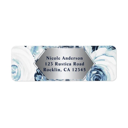 Blue White Silver Winter Wedding Rozen Etiket (Voorkant)