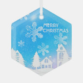 Blue White Snow House Merry kerst Glas Ornament (Voorkant)