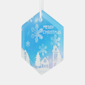 Blue White Snow House Merry kerst Glas Ornament (Voorkant links)