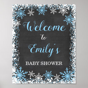 Blue White Snowflake Boy Baby shower Welkomstteken Poster