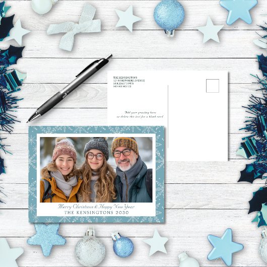 Blue & White Snowflake Holiday Post Kaart