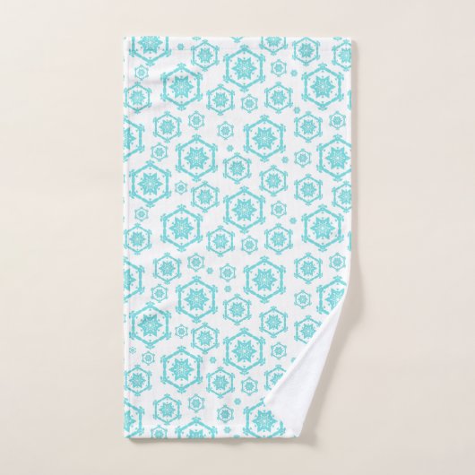 Blue White Snowflake Pattern Winter Holiday Bad Handdoek (Handdoek)