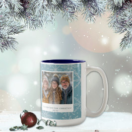 Blue & White Snowflake Two-Tone Coffee Mok