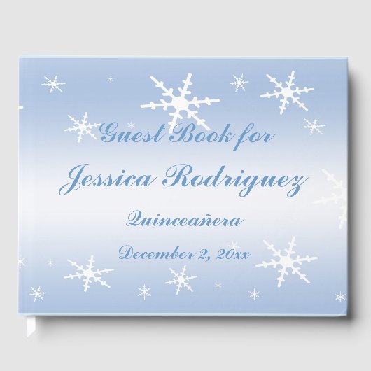 Blue White Snowflake Winter Quinceañera Livre d'or (Recto)