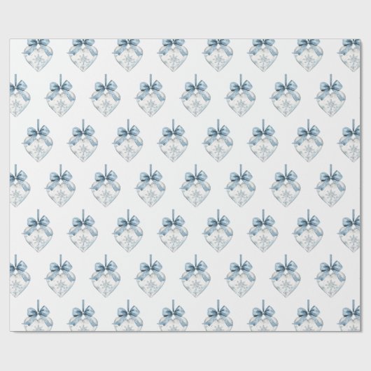 Blue White Snowflakes Bows Hearts Christmas Cadeaupapier (Vlak)