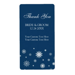 Blue White Snowflakes Étiquettes de mariage d'hive