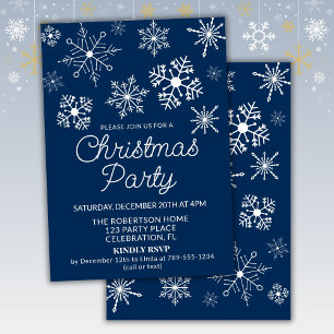 Blue White Snowflakes Noël Fête Invitation