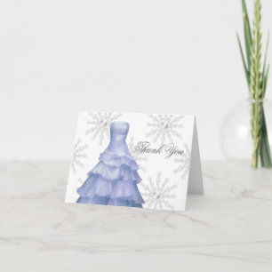 Blue White Snowflakes Quinceanera Merci Cartes