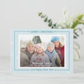 Blue White Snowflakes Winter Custom Photo Feestdagenkaart (Staand voorkant)