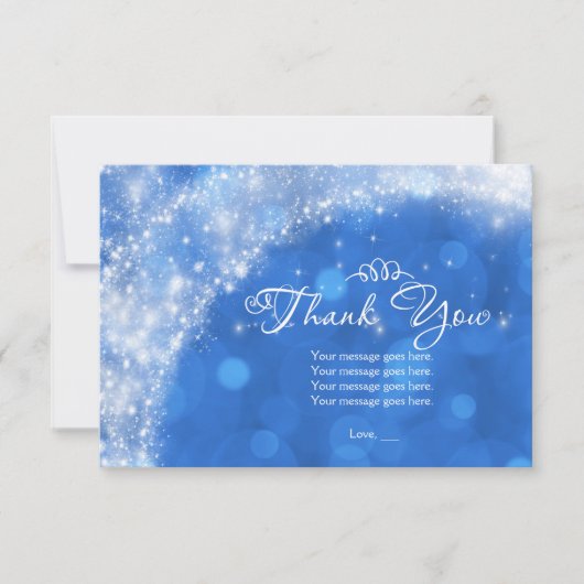 Blue & White Sparkle Cinderella Thank You Bedankkaart (Voorkant)