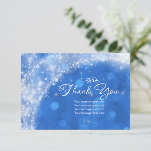 Blue & White Sparkle Cinderella Thank You Bedankkaart (Staand voorkant)