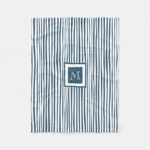 Blue White Stripe Custom Monogram Aangepast op maa Fleece Deken