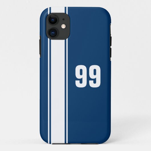 Blue & White Stripe Jersey Genummerde iPhone Case (Achterkant)