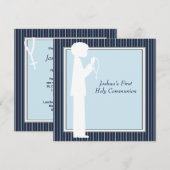 Blue White Stripe Rosary Boys First Communion Kaart (Voorkant / Achterkant)