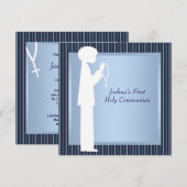 Blue White Stripe Rosary Boys First Communion Kaart (Voorkant / Achterkant)
