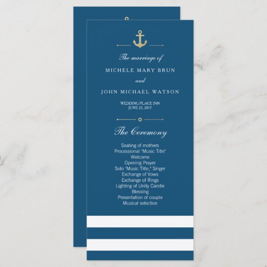 Blue White Striped Nautical Program Rack Kaarten (Voorkant / Achterkant)