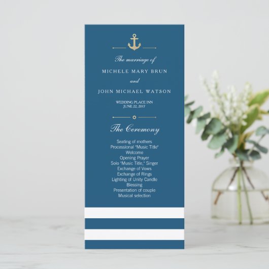 Blue White Striped Nautical Program Rack Kaarten (Staand voorkant)