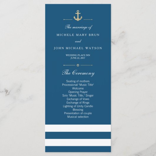 Blue White Striped Nautical Program Rack Kaarten (Voorkant)