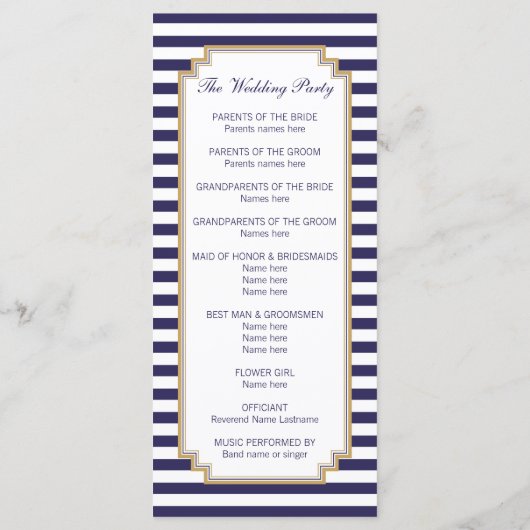 Blue White Striped Wedding Program Rack Kaarten (Achterkant)