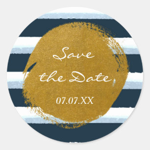 Blue White Stripes & Gold Foil Waterverf Sticker