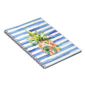 Blue White Stripes Tropical Floral Pineapple Notitieboek (Rechterzijde)