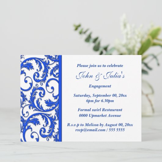 Blue white swirl verloving Day CUSTOM Kaart (Staand voorkant)