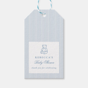 Blue White Teddy Bear Preppy Elegant Baby shower Cadeaulabel