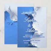 Blue & White Textured Art Wedding Invitation (Devant / Derrière)