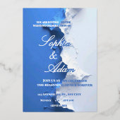 Blue & White Textured Art Wedding Invitation (Recto)