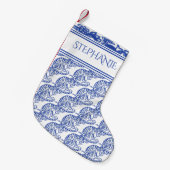 Blue White Tiger Pattern Delft Oriental Custom Kleine Kerstsok (Voorkant (Hangend))