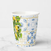 Blue White Tile Lemon Mediterranean Wedding Papieren Bekers (Links)