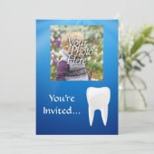 Blue/White Tooth Photo Invitation Kaart (Staand voorkant)