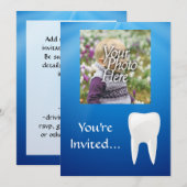 Blue/White Tooth Photo Invitation Kaart (Voorkant / Achterkant)