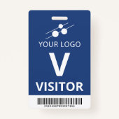 Blue White Voeg uw Logo barcode bezoeker toe Badge (Voorkant)