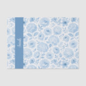 Blue White Watercolor Floral Monogram Name Tissuepapier (Voorkant)