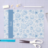 Blue White Watercolor Floral Monogram Name Tissuepapier (Craft)